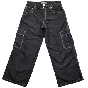 Kikwear Baggy Wide Leg Cargo Pants Black Contrast Stitch Boombox Y2K Mens 40x31